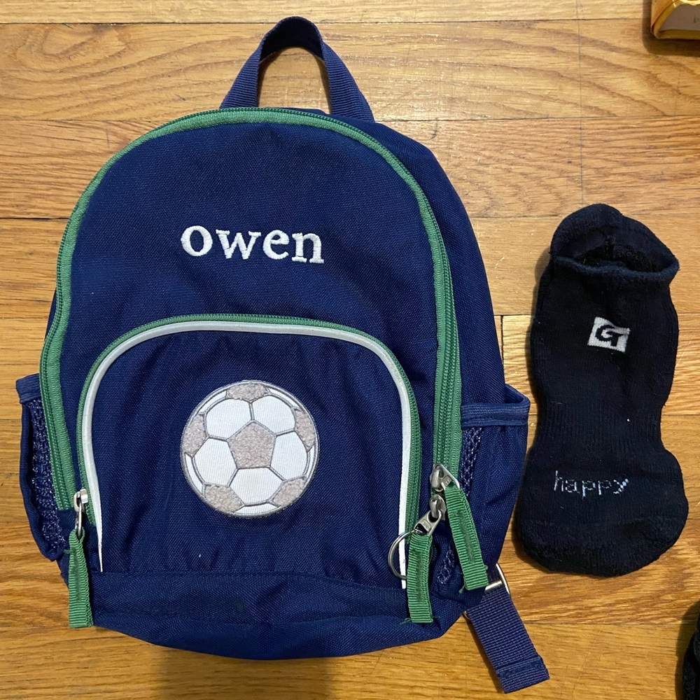 Pottery Barn Kids Fairfax mini backpack with “Owen” embroidered